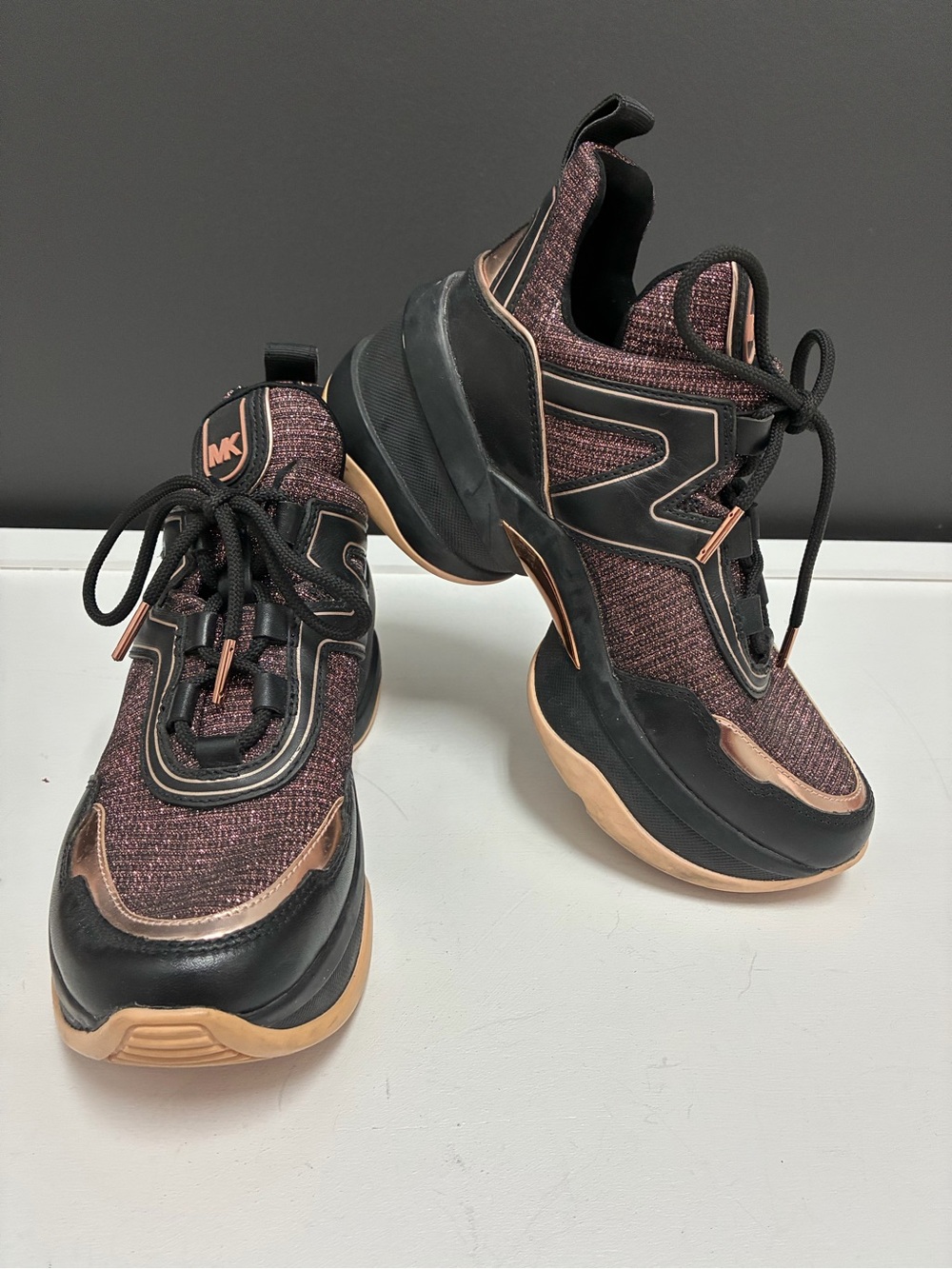 Michael Kors Black and Rose Gold Platform Sneakers